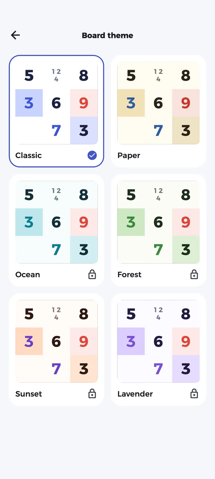 The six board themes